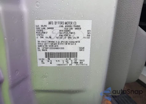 2005 Ford F-150 Stx/Xl/Xlt из США, поврежденный, VIN 1FTRF12255NB51355